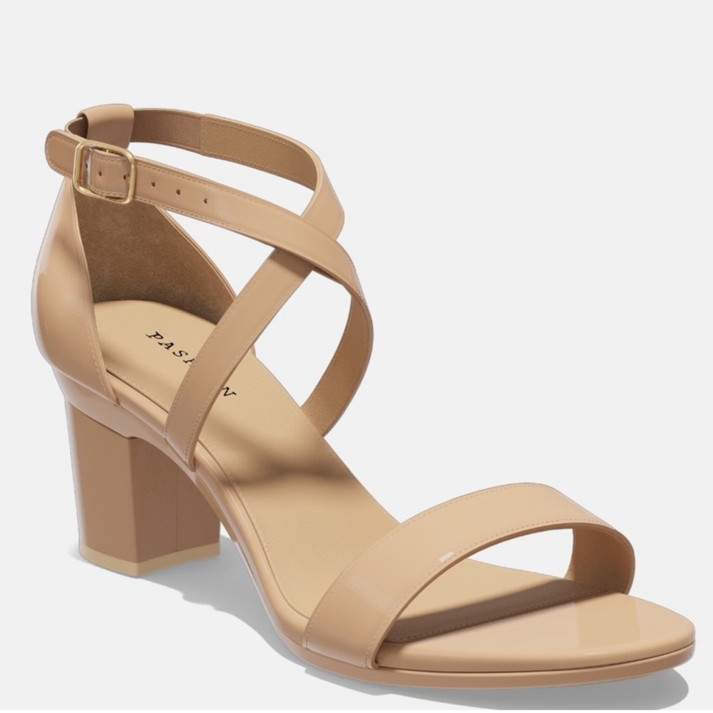 CONVERTIBLE HEEL - Pashion 1.0 The Sandal Sand Patent  Block 3 Inch